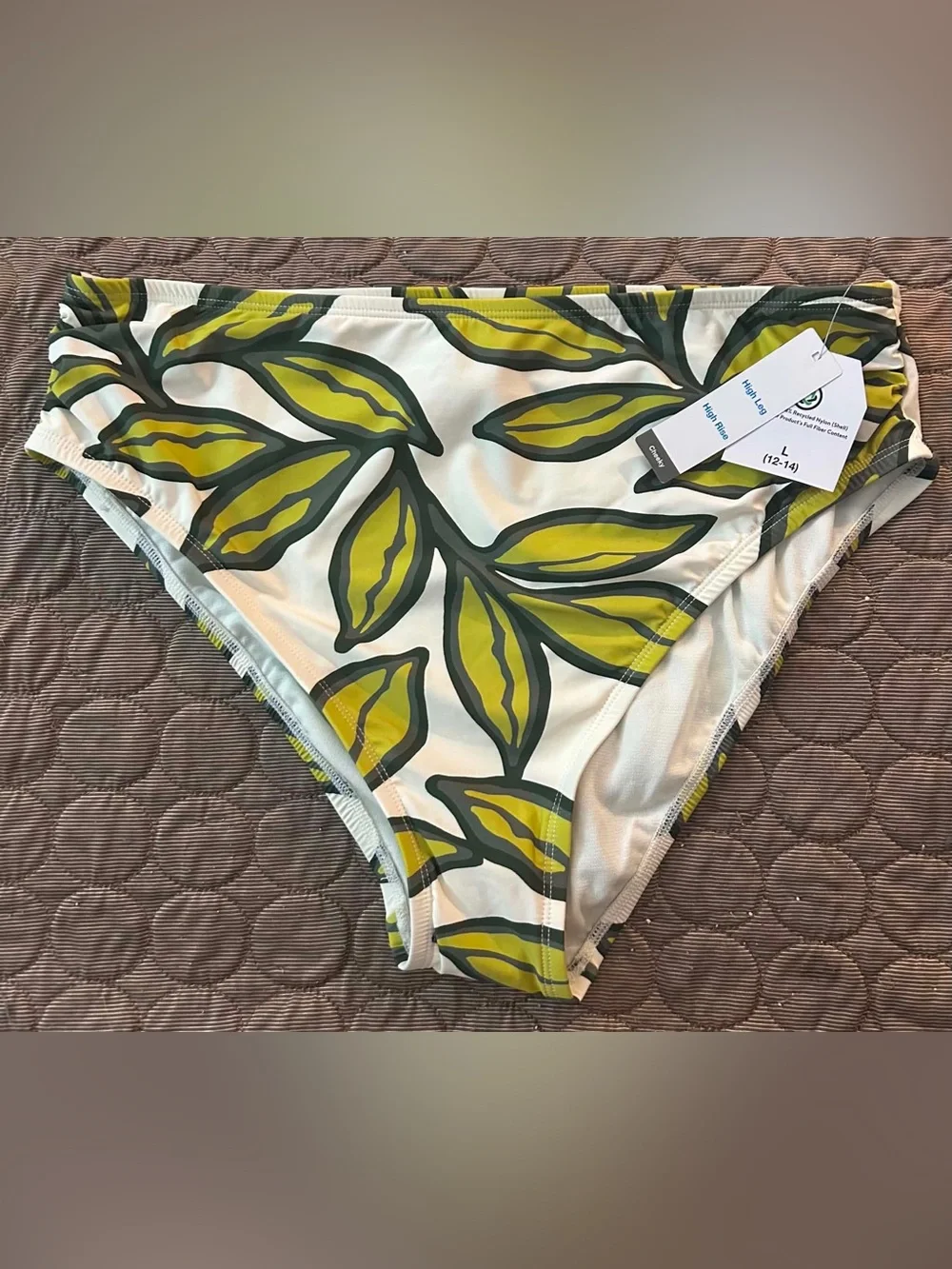 Leaf Print Bikini Bottoms in Olive & Cream